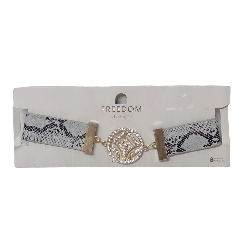 Topshop Freedom Rhinestone Snakeskin Faux Leather Statement Chocker Necklace